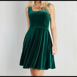 Green velvet skater dress